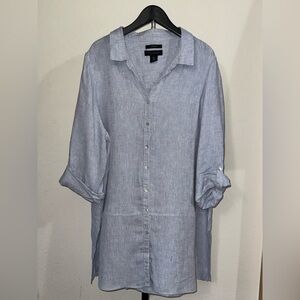 Tahari Light Blue Linen Button-Down Tunic